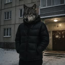 Волк у подъезда зимой