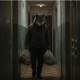 Волк с продуктами в коридоре
