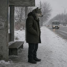 Волк на зимней остановке
