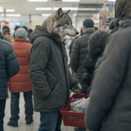 Волк в очереди супермаркета