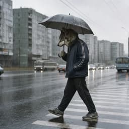 Волк с зонтом под дождём