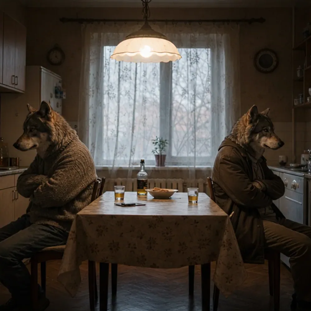 Мем с волком: Ночь обещала быть спокойной. Тревога решила использовать это время полностью.