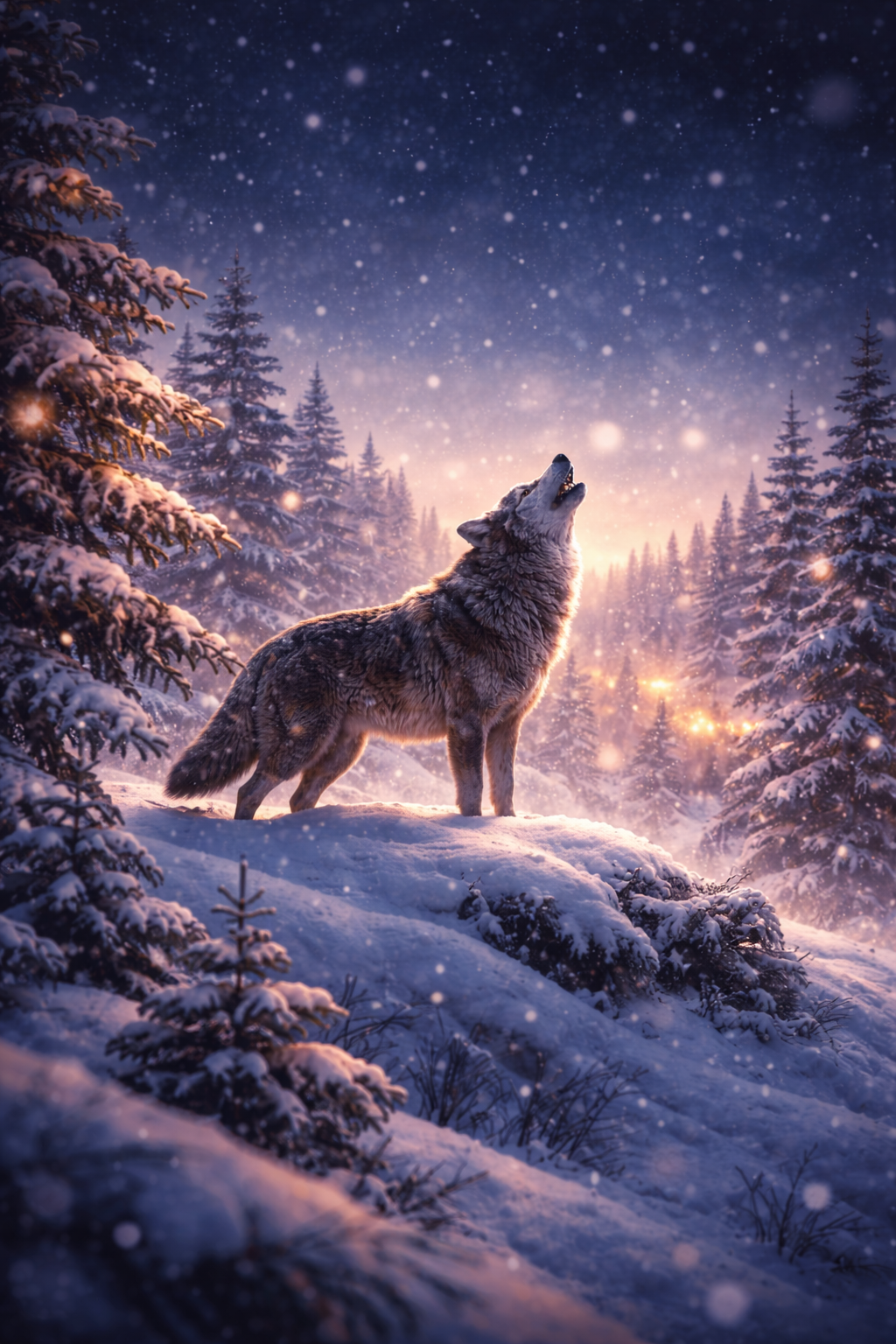 Волк и зимний пейзаж в нейтральной стилистике